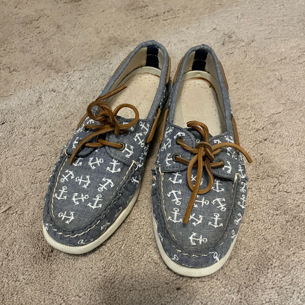 Denim-Colored Anchor-Patterned Sperry Boat Shoes